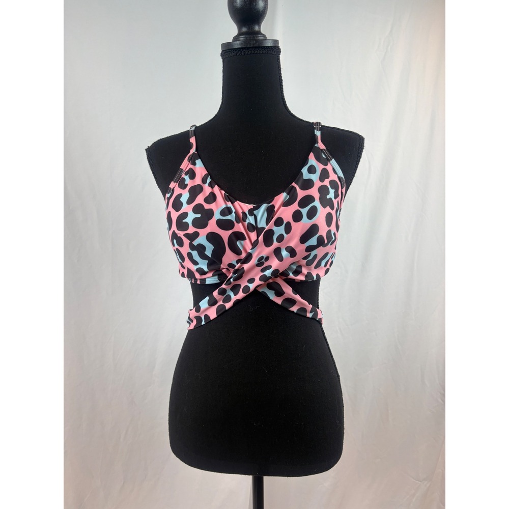 Bali Pink Blue Leopard Print Tie Bikini Top‎ Swim Large 3062 Adjustable Straps